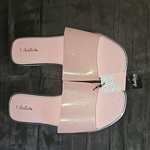 Chatties Women Light Pink Glitter Slide Sandals White Soles ManMade Size 7/8 M